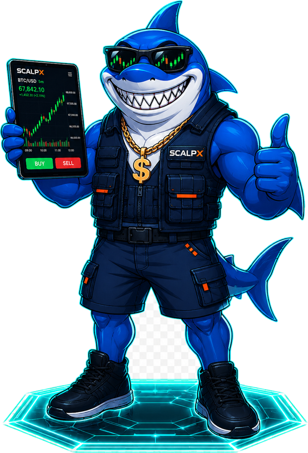 SCALPX shark mascot